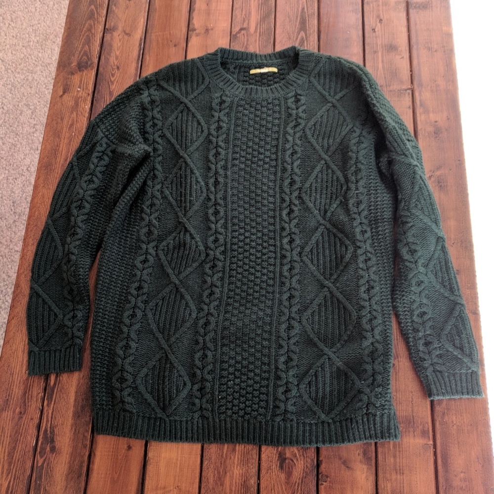 Dark green thick cable knit sweater